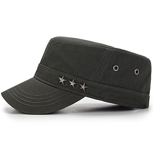 Image of QZUnique Adjustable Flat Top Cap Solid Brim Army Cadet Style Military Hat