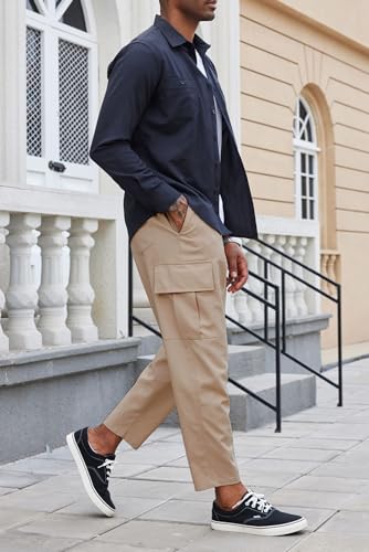 COOFANDY Mens Cargo Pants Relaxed Fit Casual Linen Pants Drawstring Sweatpants with 6 Pockets3
