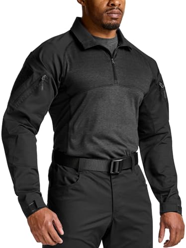 CQR Men's Combat Shirt Tactical 1/4 Zip Long Sleeve Military BDU Shirts Camo EDC Top with Pockets - Image 3