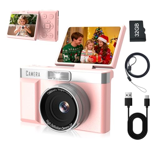 Appareil Photo Enfant FHD1080P, Appareil Photo Numérique 32 Go, équipé d'un écran Basculable 180° 2'', Batterie 1200mAh Appareils Photos Numériques pour Enfants 5 Jeux Puzzle, Cadeaux pour Enfants.