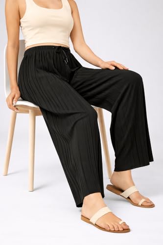 Image of Women's Wide-Leg Trouser|Palazzo Pants|High Waist Flowy Trousers with Drawstring, Lightweight Casual & Travel Wear|Women Trousers Pants