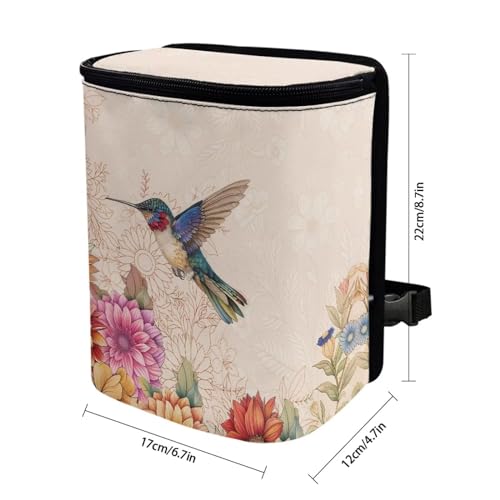 Image of Talayituse Hummingbird Daisy Print Car Trash Can with Adjustable Straps, Foldable Car Trash Bag Bin Car Garbage Bag Multipurpose Storage Box for Vehicle Travel Camping Picnicing