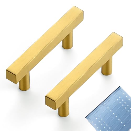 Image of Ravinte 10 Pack 2-1 /2 Inch Cabinet Pulls Gold Sqaure Kitchen Cabinet Handles Gold Cabinet Hardware Stainless Steel Drawer Pulls 4 Inch Overall Length with Mounting Template