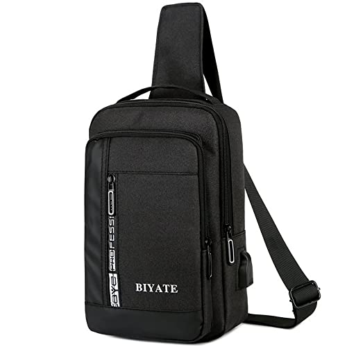 AYGCI Sling Bag Bolsos Bandolera Hombre Bolsa de Pecho con Puertos USB Crossbody para Hombres Mujeres Senderismo Ligero Ciclismo Mochila de Viaje para Acampar Negro Cover