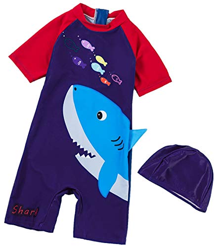 Kids Boys Swimsuit UPF 30+ UV Sun Protective One-Piece Rash Guard Colorful Fish and Shark (2-3 Years)