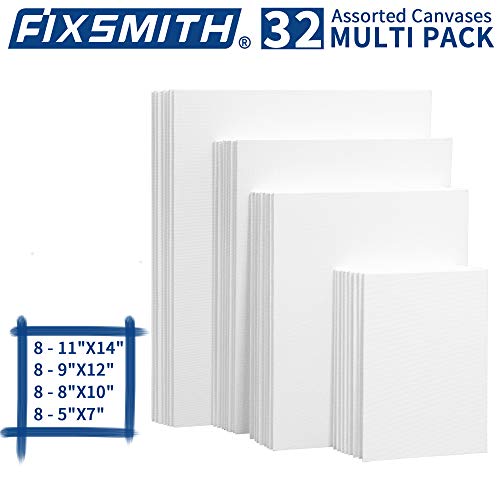 Image of FIXSMITH Painting Canvas Panels Multi Pack- 5x7,8x10,9x12,11x14 (8 of Each),Set of 32,100% Cotton,Primed White Canvases,for Acrylic,Oil,Other Wet or Dry Art Media,Art Gift for Kids,Adults,Beginners.