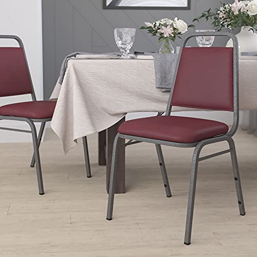 Image of Flash Furniture HERCULES Series Trapezoidal Back Stacking Banquet Chair in Burgundy Vinyl - Silver Vein Frame