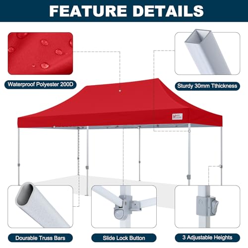 Image of MASTERCANOPY 10x20 Heavy Duty Pop Up Canopy Tent with Roller Bag(Red)