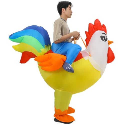 AKOOSY Disfraz Inflable de Pollo para Adultos 160-190 CM Traje de Poliéster Ligero y Resistente Disfraz Divertido para Fiestas Carnaval y Halloween