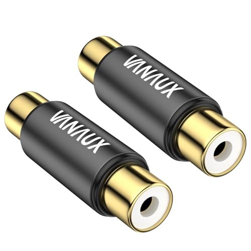 VANAUX 2-Pack Gold RCA Female to Female Coupler Barrel Connectors Adapters Extend Subwoofer RCA Cables Gold Plated for HDTV Speakers Amplifiers Car Audio-Black