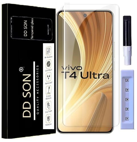 Image of DD SON Premium UV Tempered Glass Screen Protector Compatible For Vivo T4 Ultra 5G (6.67 Inch, Pack of 1) Smartphone (Pack Of 1) With Edge To Edge Full Coverage UV And Easy Installation Kit