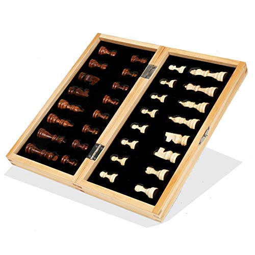 schachspiel Magnetisches Schachbrett-Set for Erwachsene und Kinder, Faltbare Schachbretter aus Holz, tragbares Reisespiel mit Aufbewahrungsfächern for Spielsteine(29 * 29 * 6.5cm)