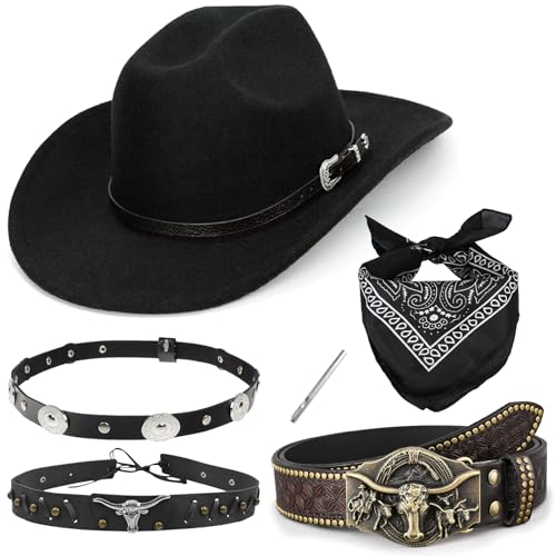 Image of Men & Women's Cowboy Cowgirl Hat-Western Cowboy Costume Accessories Set for Halloween Cosplay