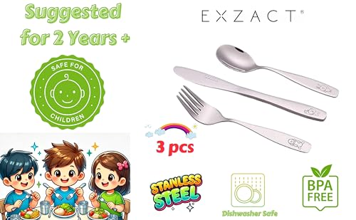 Miniatura 5 de Exzact Cubertería Infantil 3 Pieza Para Niños De Acero Inoxidable - 1 X Cena Cuchillo, 1 X Cena Tenedor, 1 X Cena Cuchara Perro Gato Conejo X 3