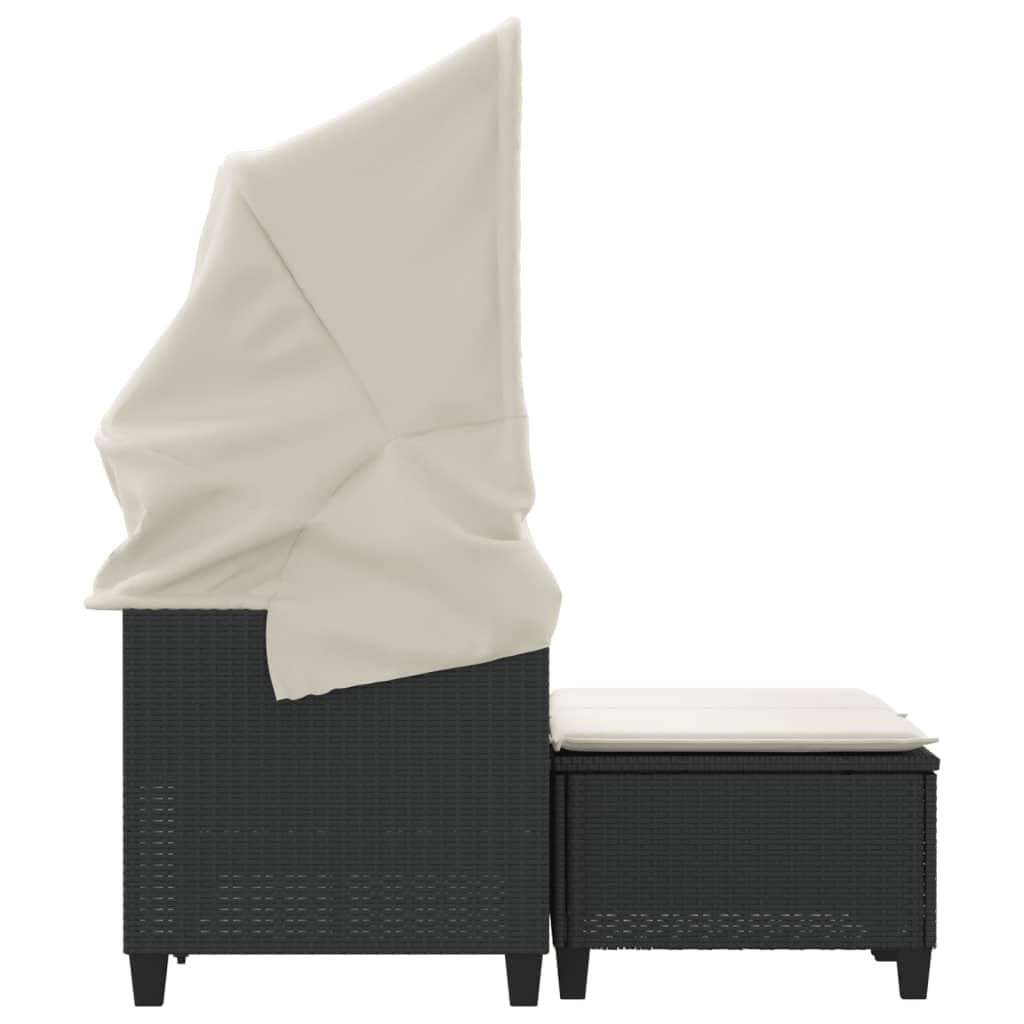 sofás Baratos,sofás de Dos plazas,Sillon Cama 1 Plaza Plegable,Sofá de jardín 2 plazas con toldo y taburetes ratán PE negroAdecuado para salón, Dormitorio