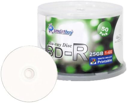Smartbuy 25gb 6X Bd-r Blu-ray White Inkjet Printable Blank Disc 50-Disc