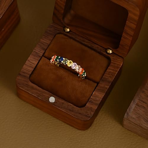 Rainbow Cubic Zirconia Gold Ring for Women, 18K Gold Plated Colorful Eternity Band, Dainty Stackable Open Rings, Birthday Jewelry Gift4