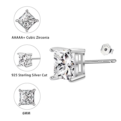 Princess Cut Cubic Zirconia Earrings Stud 925 Sterling Silver Hypoallergenic Square CZ Stud Earrings for Men Women Girls Diamond Jewelry Gifts4