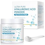 Pure Hyaluronic Acid Serum Powder for Skin & Face, 120G High Molecular Weight Anti Aging Hyaluronic Acid serum, Water Soluble, Fine Powder, Gluten Free, Non-GMO- Includes Scoop
