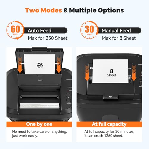 Image of 250-Sheet Paper Shredder Auto Feed, Commercial Shredders Heavy Duty, 60 Min Non-Stop, P-5 Ultra Security Shredder for Home Office, Micro Cut with Wheels, 8.72 Gal Bin, <60 dB(OL380)