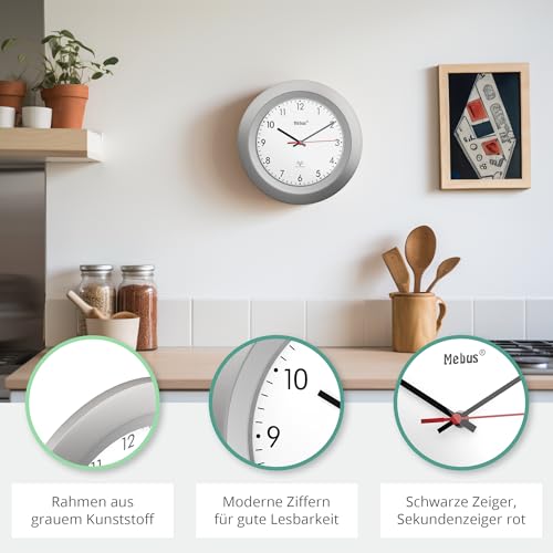 Mebus Radio Controlled Wall Clock, Classic Model, Silver Frame, White Dial, 29 cm Diameter, Round - Image 3