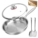 Siraats Titanium Pan, 100% Pure Titanium Hammered Frying Pan with Lid, Titanium Pans for Cooking, For All Stovetops, Home Use Cookware | No Coating | Non-stick (Silver - with lid, 9.5 in)