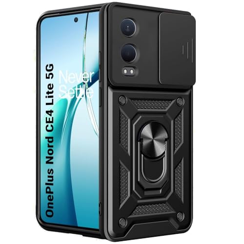 Image of Luxe Back Cover for OnePlus Nord CE 4 Lite 5G | D10 Tough Armor | Sliding Camera Shield | 360 Protection | Kickstand Ring Holder | Military-Grade Shockproof Bumper