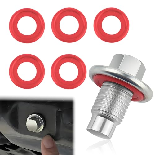 KoiLuvGo M14x1.5 Oil Drain Plug with 5PCS Oil Drain Plug Gasket, Stainless Steel Sump Drain Nut Bolt Anti Leakag Replacement, Universal for Car Motorcycle Boat Accessories OEM#EJ7Z-6730-A (M14x1.5)