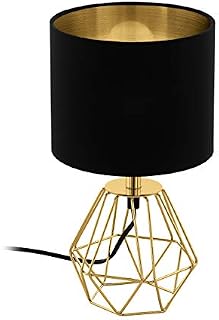 Lampa stołowa EGLO CARLTON 2, 1-ogniskowa oprawa stołowa w stylu vintage, lampka nocna wykonana ze stali i tkaniny, kolor: złoty, czarny, oprawka: E14, wraz z przełącznikiem