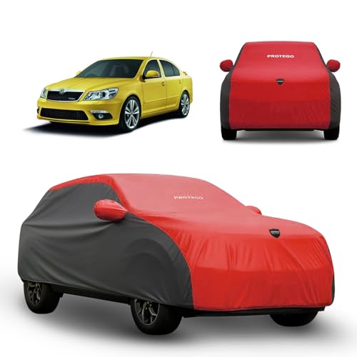 Image of PROTEGO Prime Series India's 1st Anti-Tear Car Cover for Skoda Laura | Heavy-Duty, Custom Fit, All Weather Protection | 100% Waterproof, Windproof & Hail Resistant | 2-Year Warranty | Red + Black