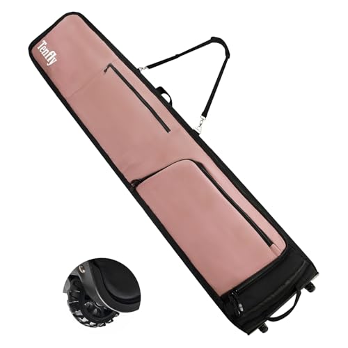 TENFLY Wheeled Ski Bag for Air Travel 900D Waterproof Padded Ski Bag with Wheels Adjustable 156-200cm Foldable Fits 2 Skis Boots Helmet Gear