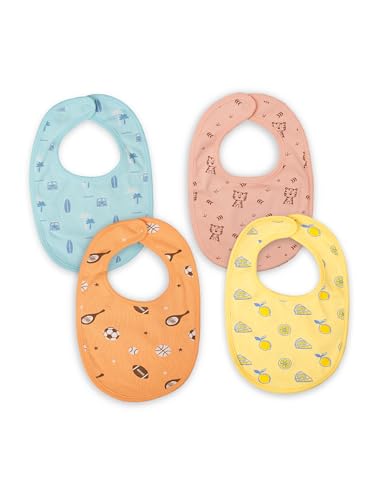 Image of Kidbea Organic Cotton Baby Bib, Adjustable Snap Closure Soft Absorbent Feeding Bibs Apron for Newborns & Infants Child With Cute Prints | Reusable Baby Essential