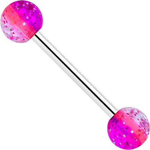 Body Candy 14G Pink Purple UV Glow Acrylic Ball Steel Barbell Tongue Ring Body Piercing Jewelry 5/8”