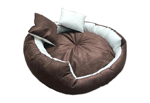Image of Small Size Dog and Cat Bed Round Shape Export Quality Ultrasoft Micro Fiber Filling for Extra Comfert Dual Color Cream-Brown Machine Washable Anti Skid Base Pet Bed
