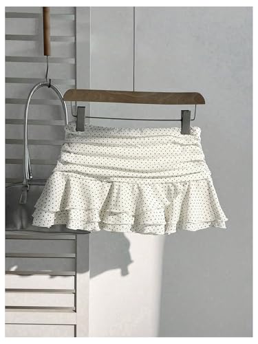 Verdusa Women's Polka Dots Tiered Layered Ruffle Skirt Y2K Ruched Mini Skirts2