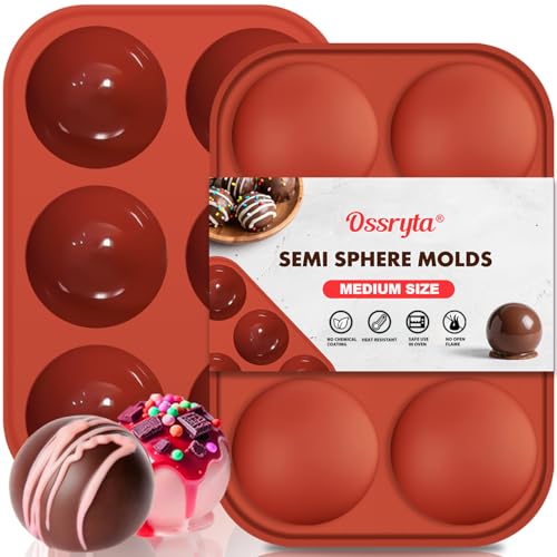 Ossryta 6-Cavity Medium Semi-Sphere Silicone Molds - Hot Chocolate Bomb Molds For Baking, Dome Cakes, Candy, Jelly & Mousse - Reusable, Non-Stick Half Sphere Chocolate Mold Set (2 Pack)