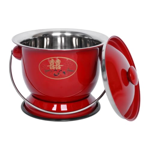 Diexgiy 鉄製の小さな痰壺、女性用エナメル尿バケツ、大人用小便器、消臭家庭用夜間用バケツ、高齢者用寝室用小便器 (ワインレッド)