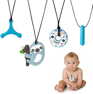 EXGOX 4 Pack Sensory Chew Necklaces,Silicone Chewy Teether for Autism,Teething, Anxiety, Biting Needs,Oral Motor Chewy Sticks,Silicone chewlery Jewellery Necklace with Adjustable Buckle for Kids Boys