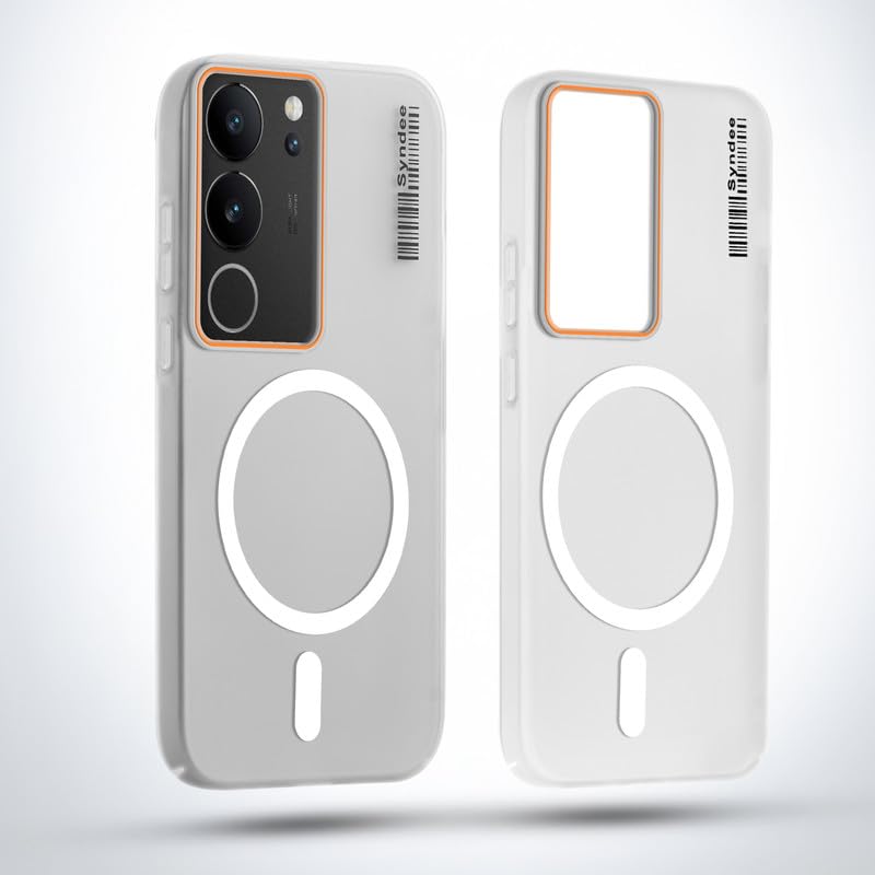 Image of Mr. Case Back Cover for Vivo V29 5G Sleek Frosted Translucent Back Only Compatible with Wireless Magnetic Accessories | Anti-Scratch Shockproof Phone Case - White