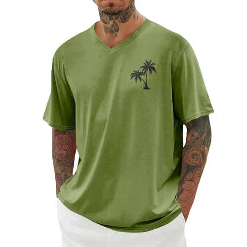 Tee Shirt Homme Foot Tee Shirt Homme Col V Polo Manches Courtes Fashion Haut Pas Cher Printemps Carnaval 2#Vert Clair S
