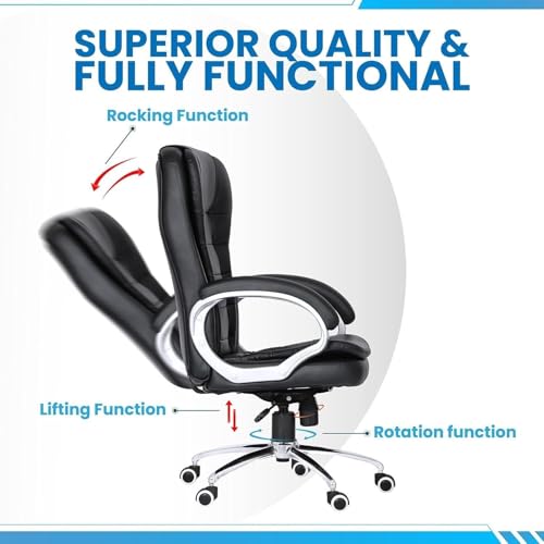 Image of Black Leatherette Office Chair | Ergonomic Executive Chair for Office & Home | High Back Executive Office Chair Home Study Reception Library Chair with arm Rest and Cushioned Seat (Chair)
