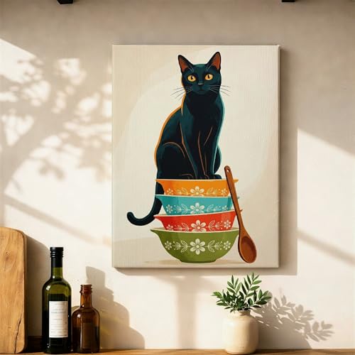 Toile murale chat tableau suspendu décoration chaleureuse pour cuisine et cabine