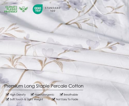 Image of SLEEPBELLA Reversible Duvet Cover King, Elegant Purple Blossom on White, Soft and Breathable