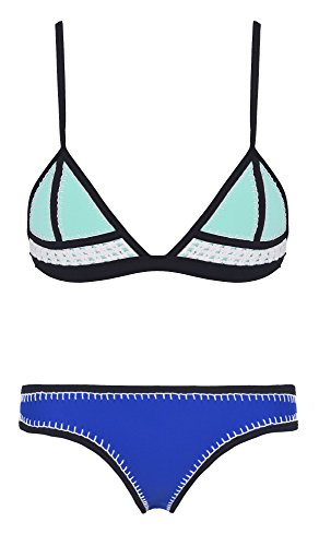 Ebuddy   Bikini de neopreno con ganchillo cosido a mano 1 Green+DeepBlue 34 36 (Talla S)