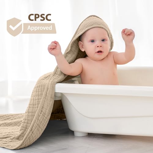 Image of Unnivoll Hooded Baby Towels for Newborn - 2 Pack, 100% Muslin Cotton, Baby Bath Towels with Hood, Soft and Absorbent for Boys, Girls Infant, Toddler and Kids, Large 32x32 Inches, Newborn Essential