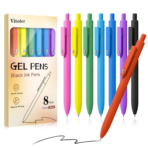 Vitoler Pens, 8 Pack 0.5mm Fine Point Cute Gel Pens Quick Dry