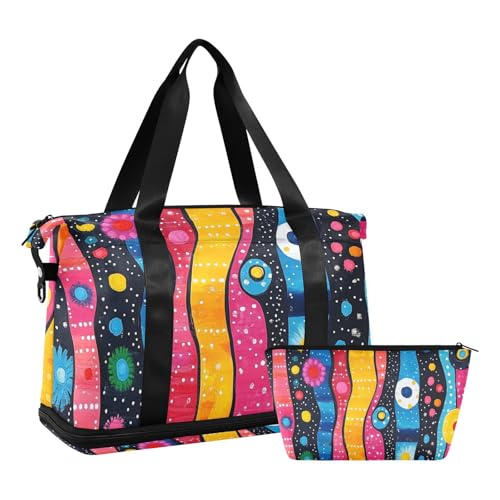 Retro Graffiti Art Colorful Stripe Rounds Travel Duffel Bag Gym Carry on Duffel Bags with Adjustable Strap for Hiking Multifunctional