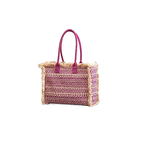 CORIOS Bolso Tote de Lona para Mujer Estilo Boho Estilo Étnico Bolso Playa Bolso de Hombro con Borlas Gran Capacidad Multicolor E