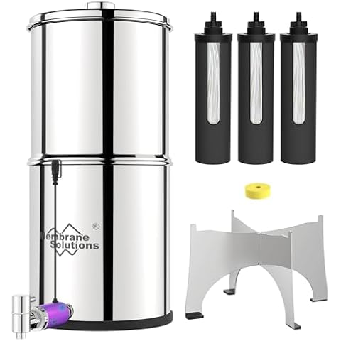 Membrane Solutions UV Countertop Water Filtration System, Stainless Steel 2.25G Gravity Water Filter with 3 Pack 0.1-Micron UF Filters, for Home, Camping, and RVing (U3P) Cover