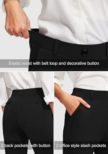 Rammus Womens Dress Leggings With 4 Pockets Stretch Work Pants For Women Pull On Skinny Slacks For Casual Business Office 26"/28"/30" Black #TOP3
